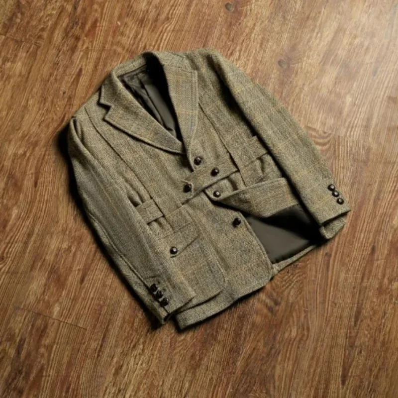 Men's Tweed Norfolk Jacket - Safari Style Vintage England Suit