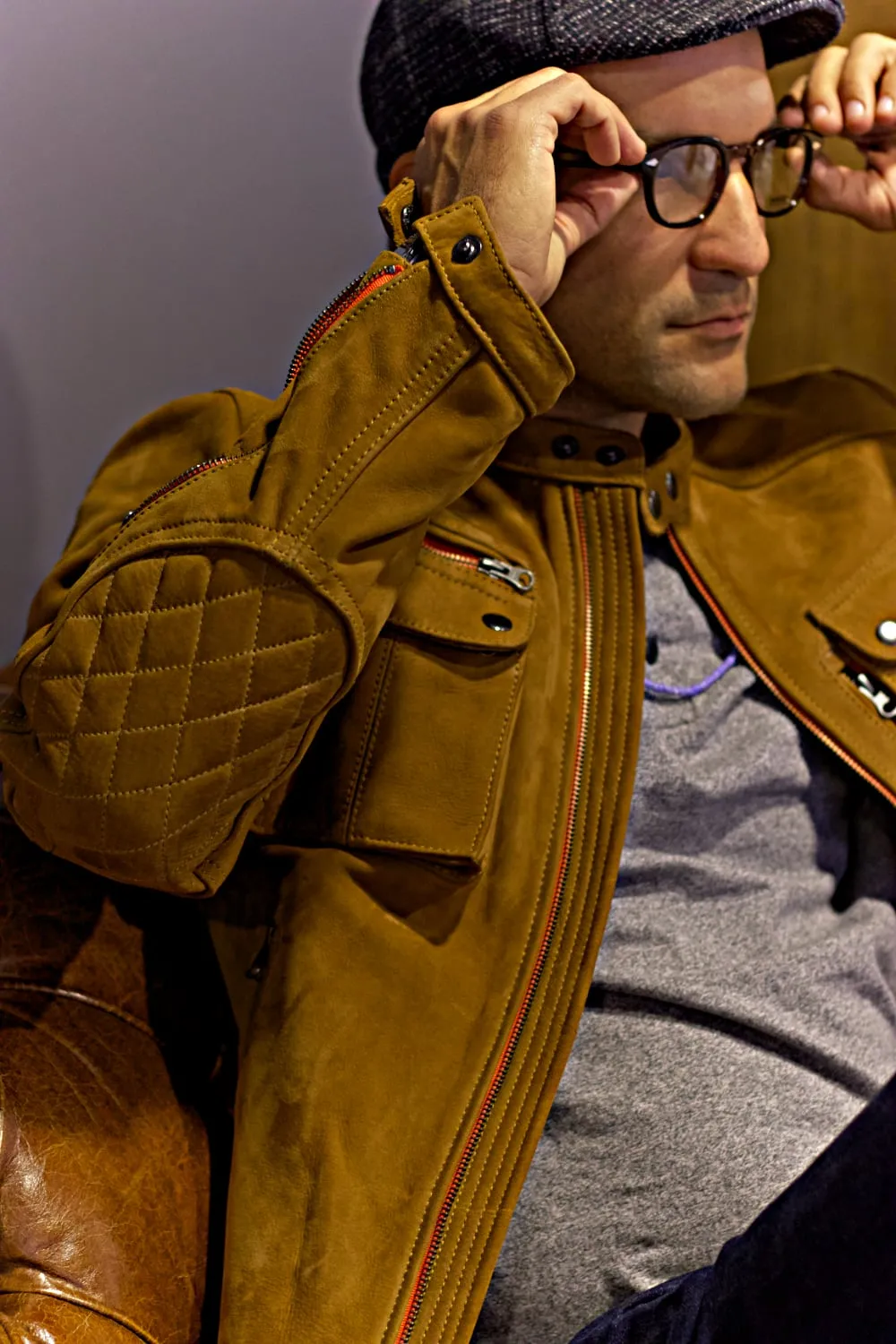 MI6 Leather Jacket - Double Cargo Pockets in Cinnamon Brown Suede