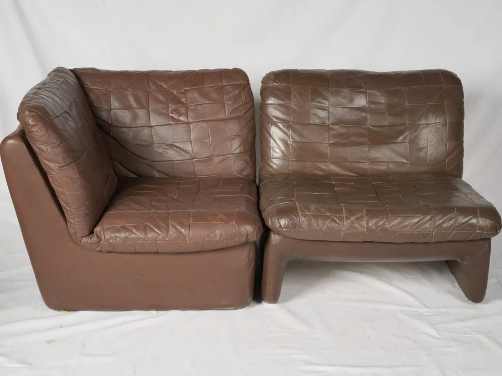 Mid-Century  Leather Four-Piece Modular Sofa