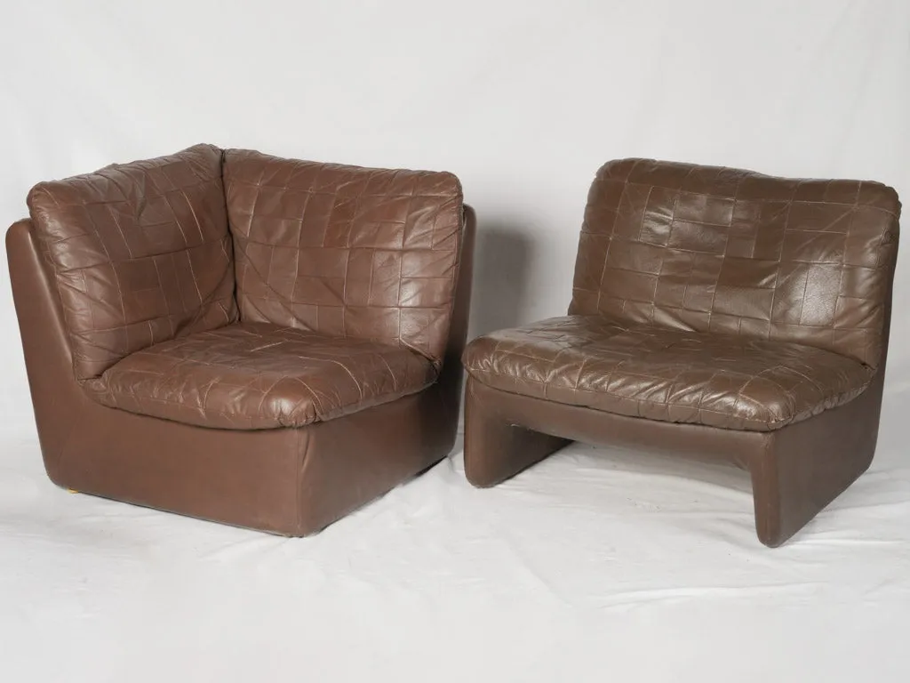 Mid-Century  Leather Four-Piece Modular Sofa