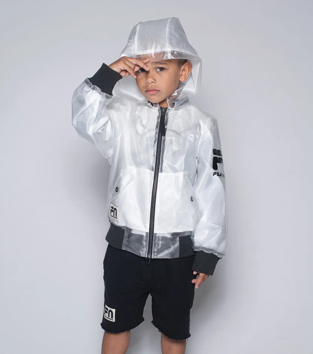 milky hooded bomber jacket