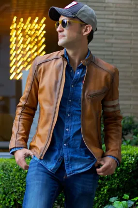 MUSTANG HB Leather Jacket - Special Edition - Amber with Stripes