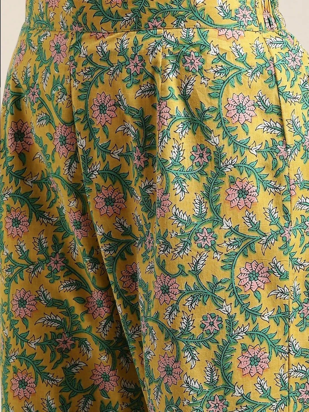 Mustard Floral Printed Kaftan Trouser Set