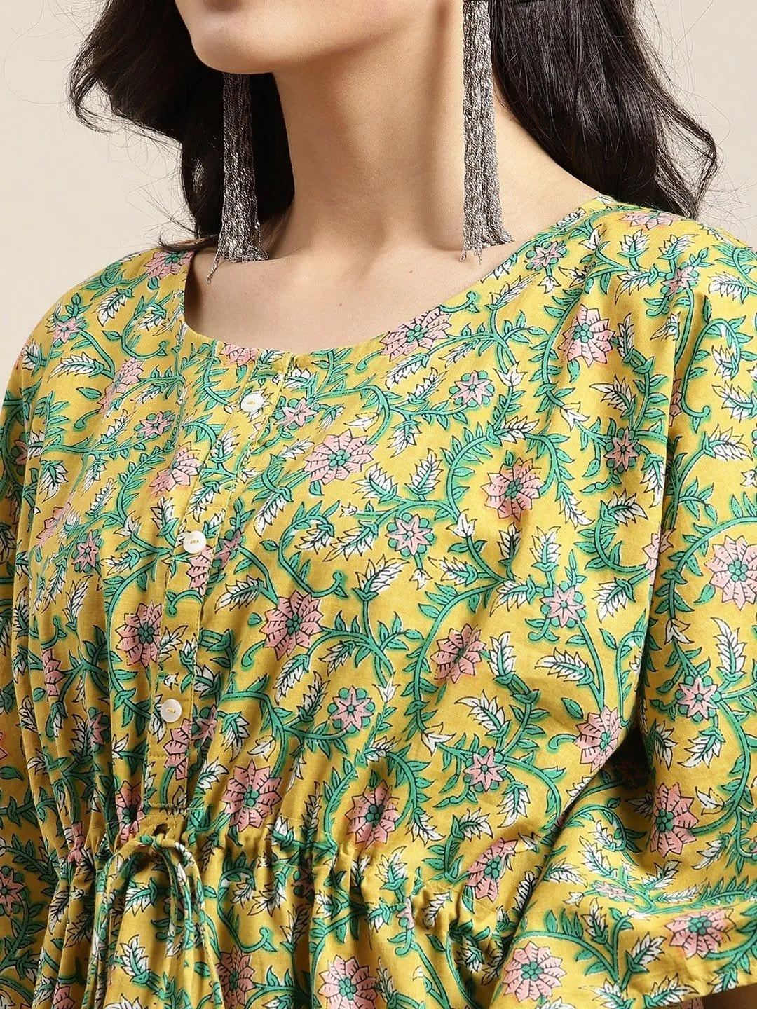 Mustard Floral Printed Kaftan Trouser Set