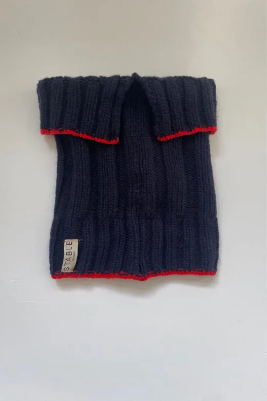 Navy Plain Knit Merino Snug with Red Trim