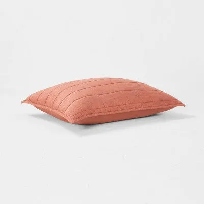 New - Casaluna Pillow Sham Linen-Blend Minimalist OEKO-TEX Quilted, Terracotta, King