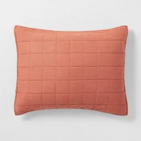 New - Casaluna Pillow Sham Linen-Blend Minimalist OEKO-TEX Quilted, Terracotta, King