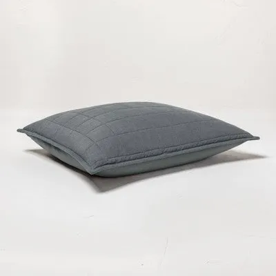 New - Casaluna Pillow Sham Linen-Blend OEKO-TEX Quilted Classic, Dark Gray, King