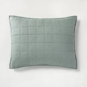 New - Casaluna Pillow Sham Linen-Blend OEKO-TEX Quilted, Sage Green, King