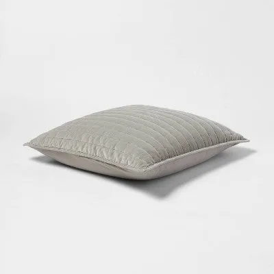 New - Euro Channel Stitch Velvet Quilt Sham Gray - Threshold