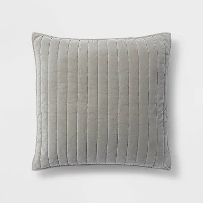 New - Euro Channel Stitch Velvet Quilt Sham Gray - Threshold