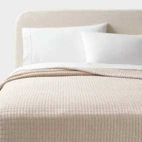 New - Full/Queen Jersey Quilt Oatmeal Heather - Threshold: Cotton Knitted Coverlet, Heavyweight Fabric, Machine Washable