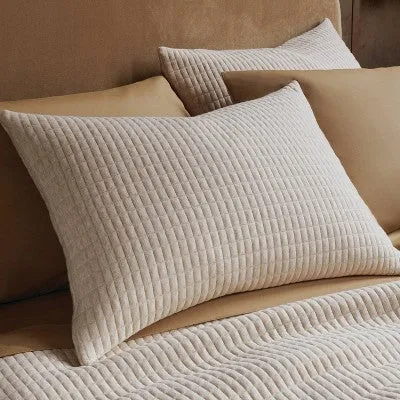 New - Full/Queen Jersey Quilt Oatmeal Heather - Threshold: Cotton Knitted Coverlet, Heavyweight Fabric, Machine Washable