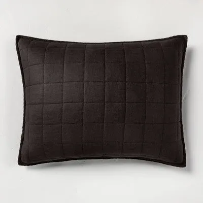 New - King Heavyweight Linen Blend Quilt Pillow Sham Washed Black - Casaluna