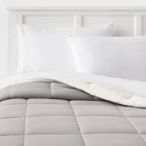 New - Room Essentials Knitted Reversible Comforter Sherpa Solid, Gray, Twin/TwinXL