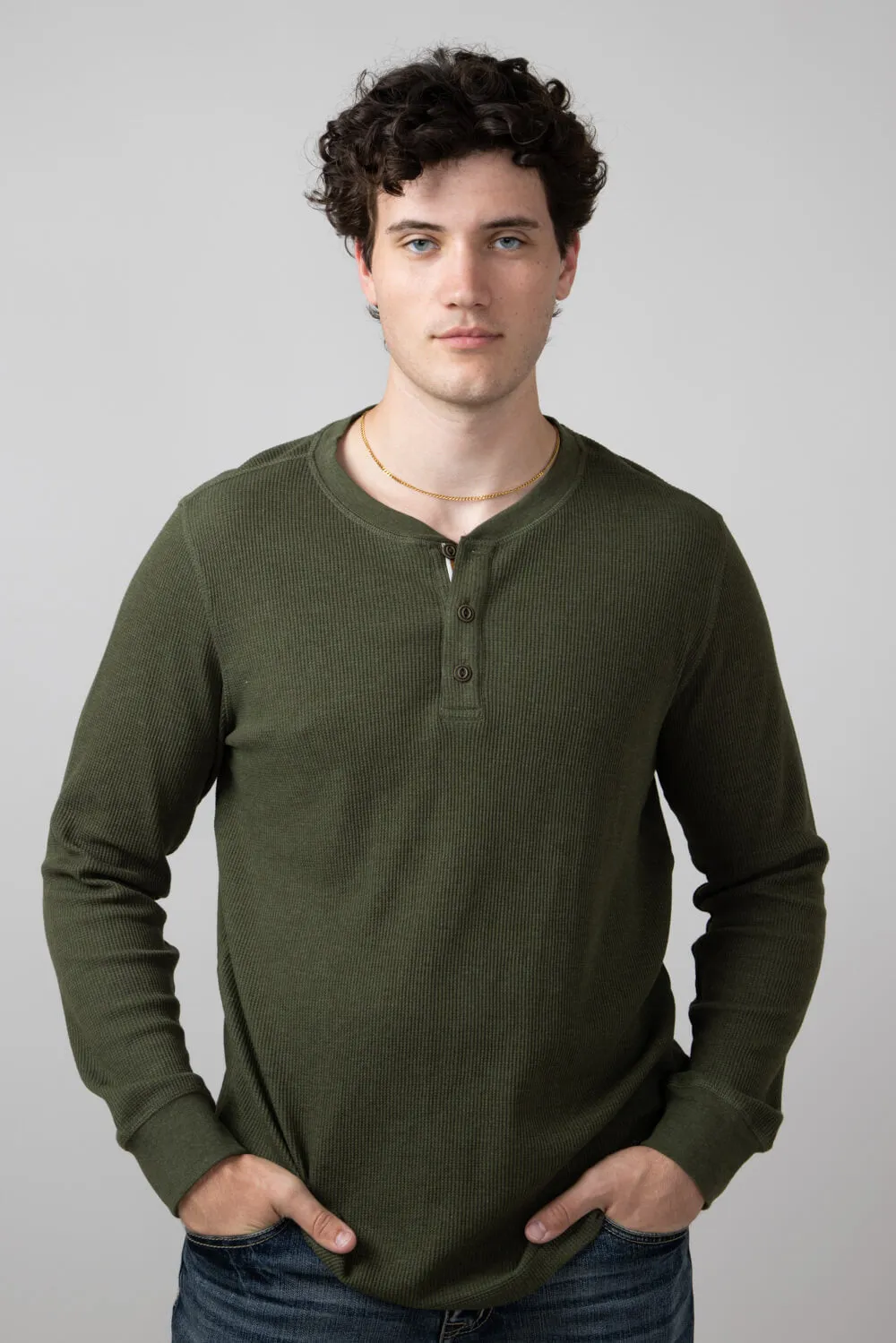 North River Waffle Henley Shirt for Men in Olive | NRM2208-OLIVE