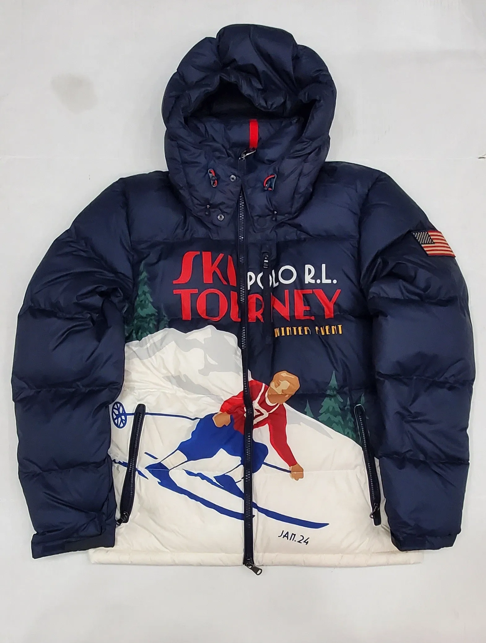 Nwt Polo Ralph Lauren Navy Skier Print Down Classic Fit Jacket