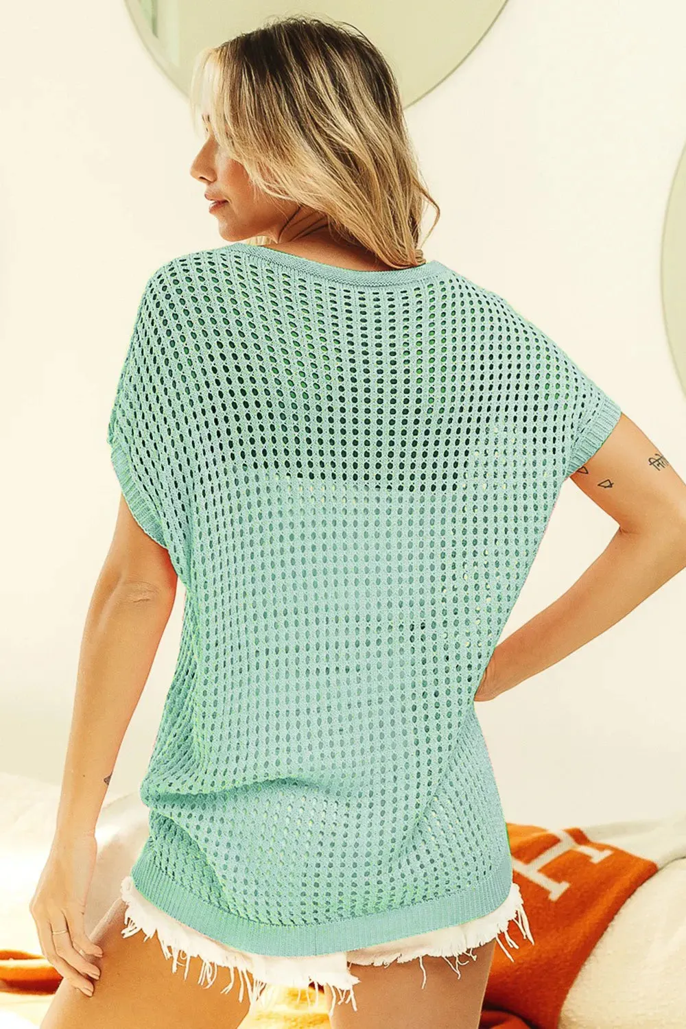 Openwork Short Sleeve Knit Cover Up