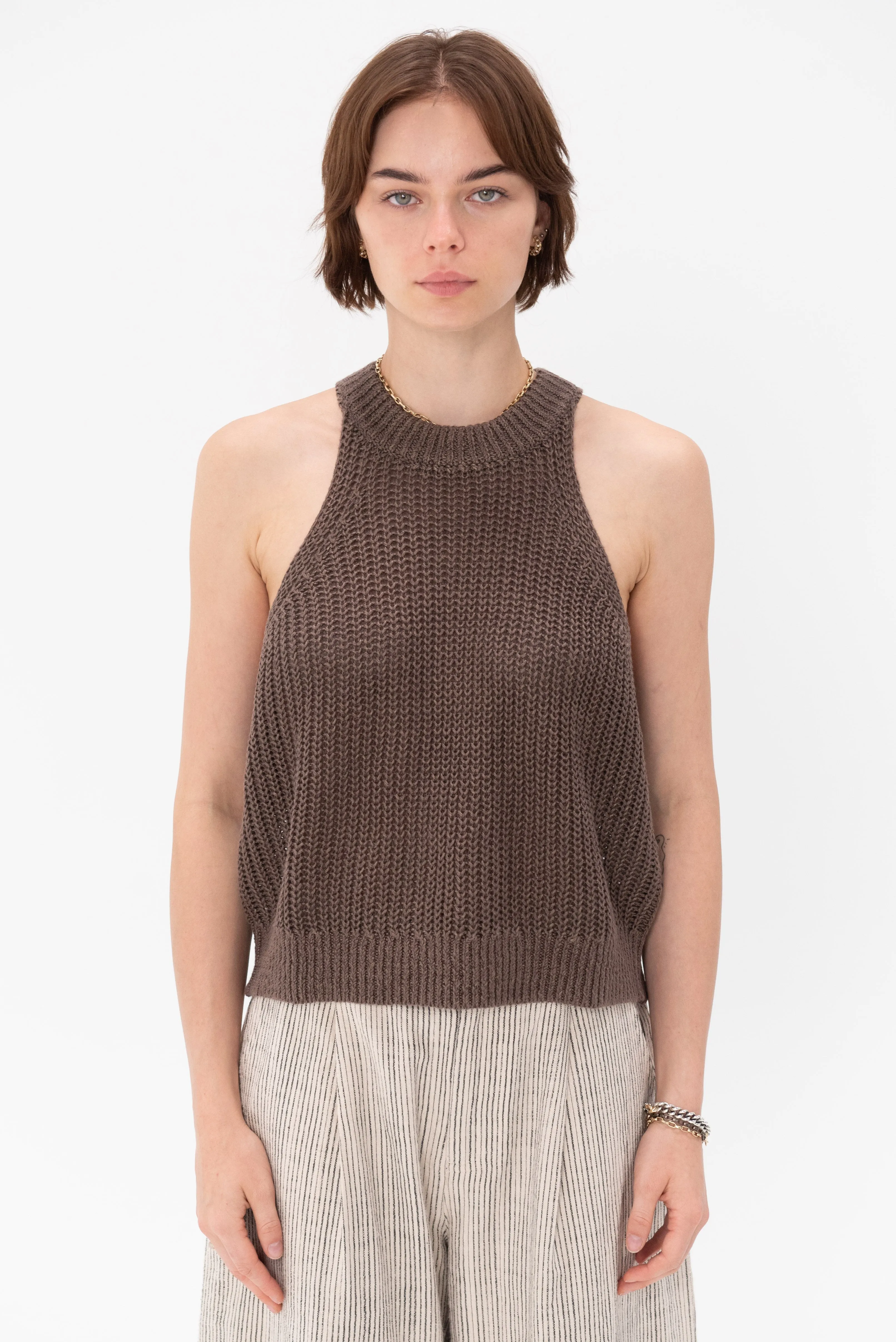 Ori Racer Linen Tank, Chocolate