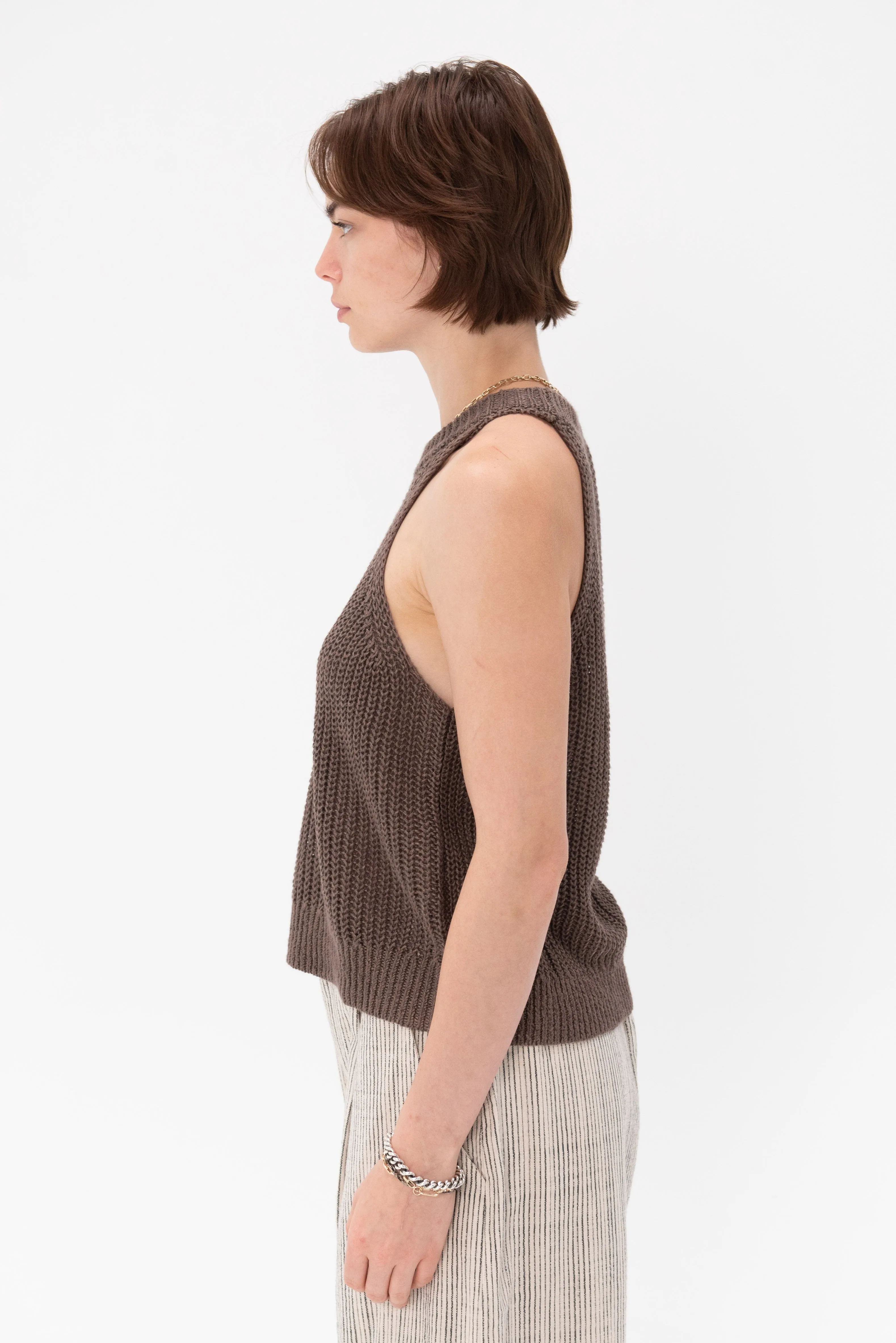 Ori Racer Linen Tank, Chocolate