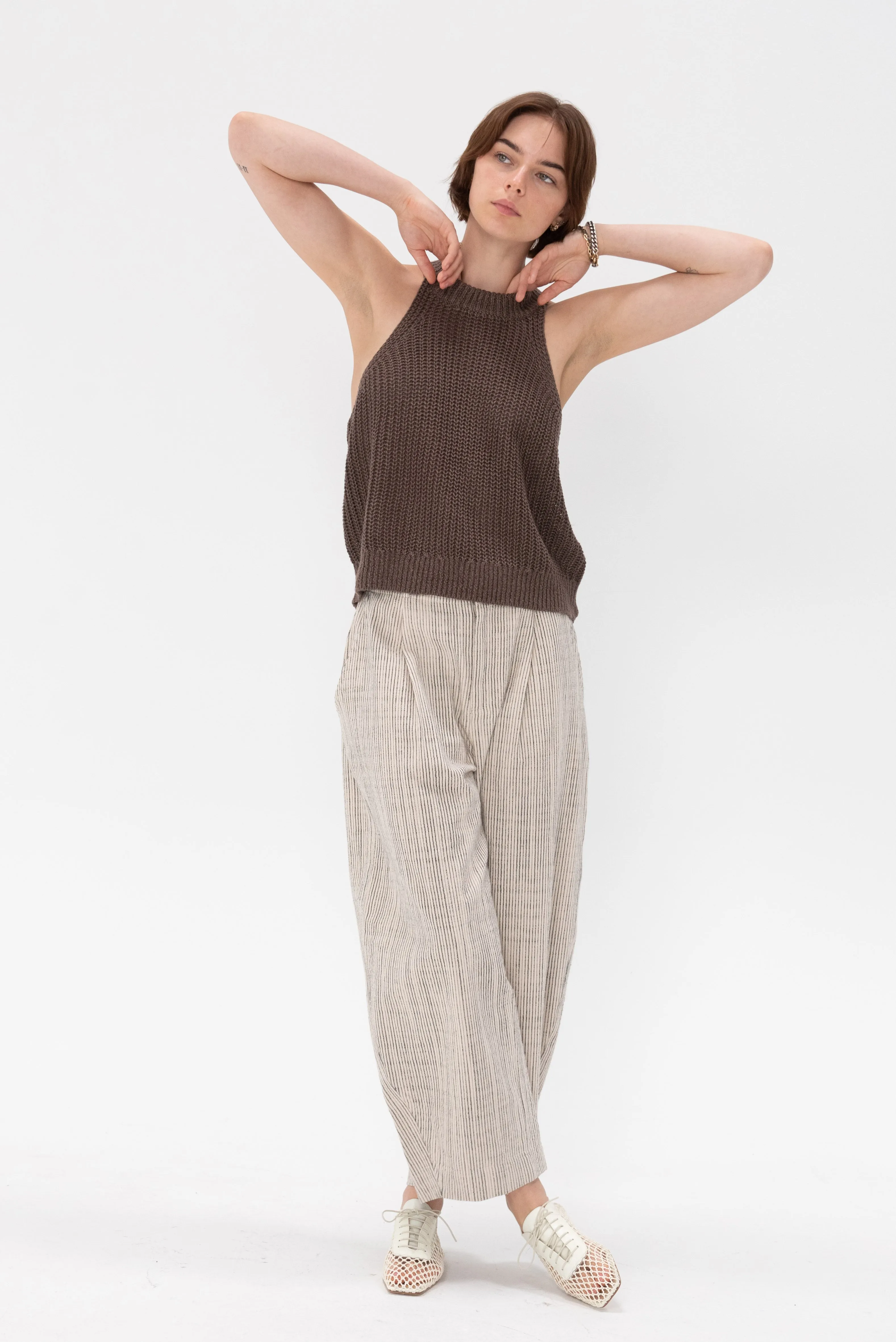 Ori Racer Linen Tank, Chocolate