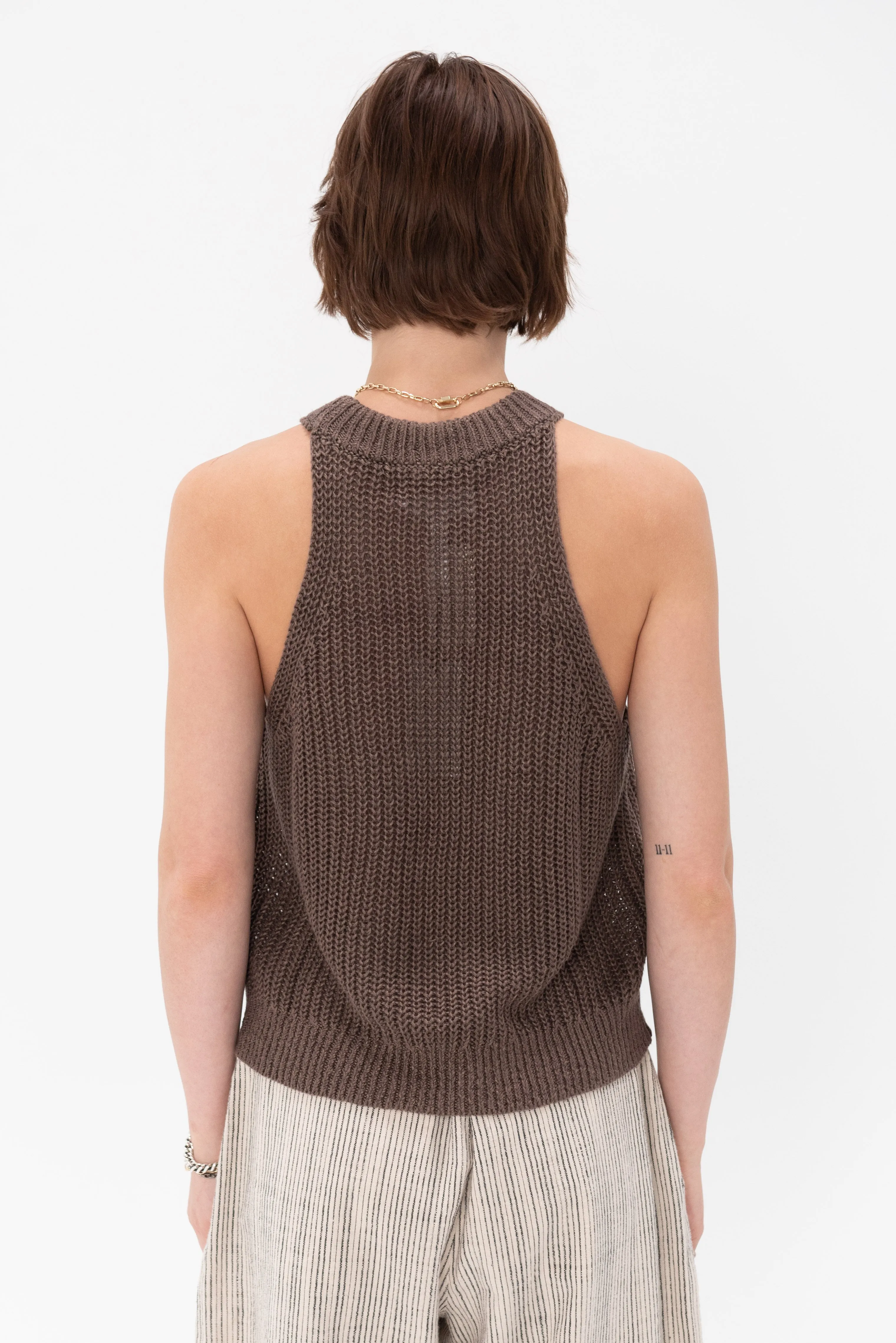 Ori Racer Linen Tank, Chocolate