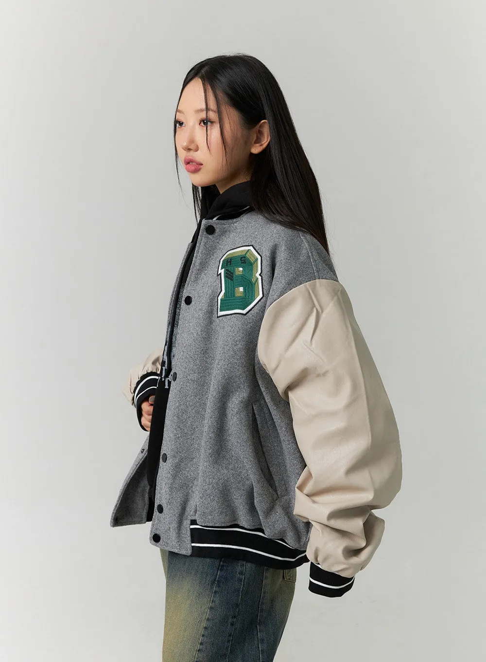 Oversized Color Block Bomber Jacket CN324