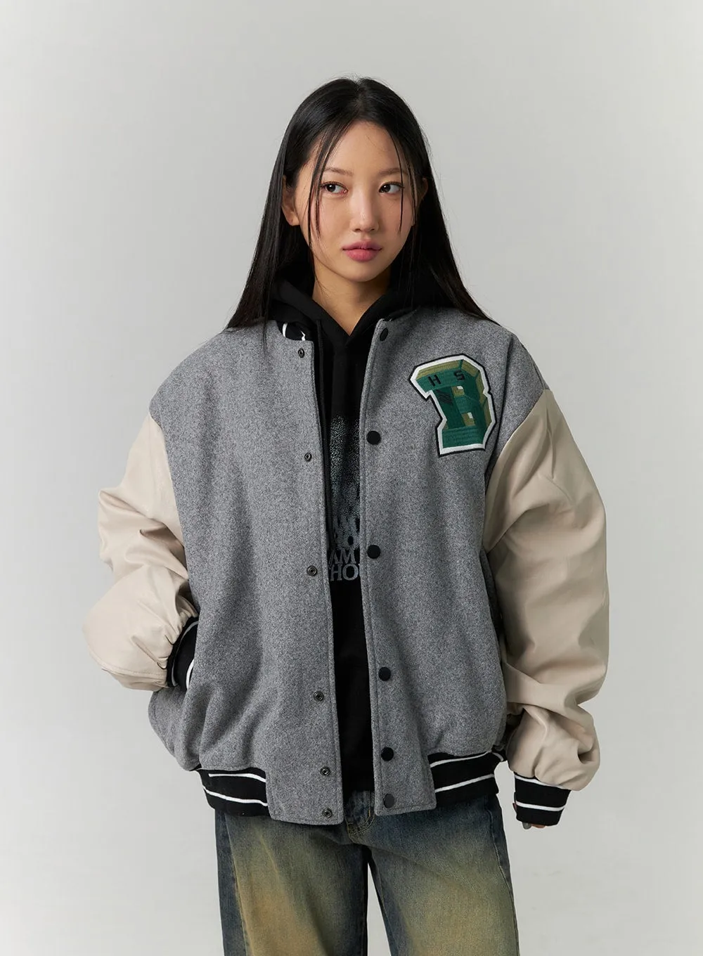 Oversized Color Block Bomber Jacket CN324