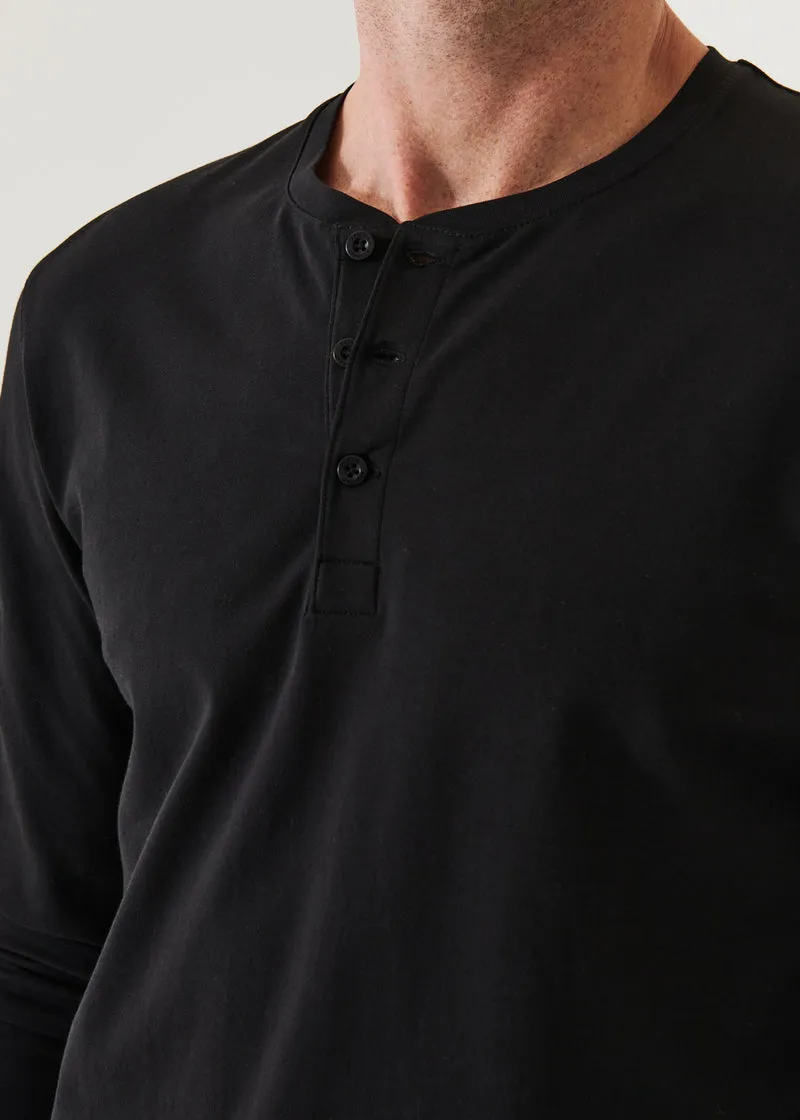 PIMA COTTON STRETCH HENLEY  - BLACK