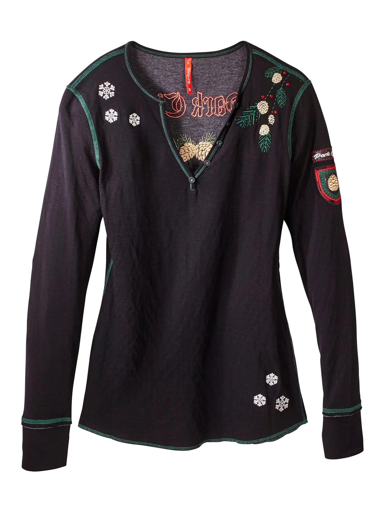 Pine Cone Embroidered Henley Shirt