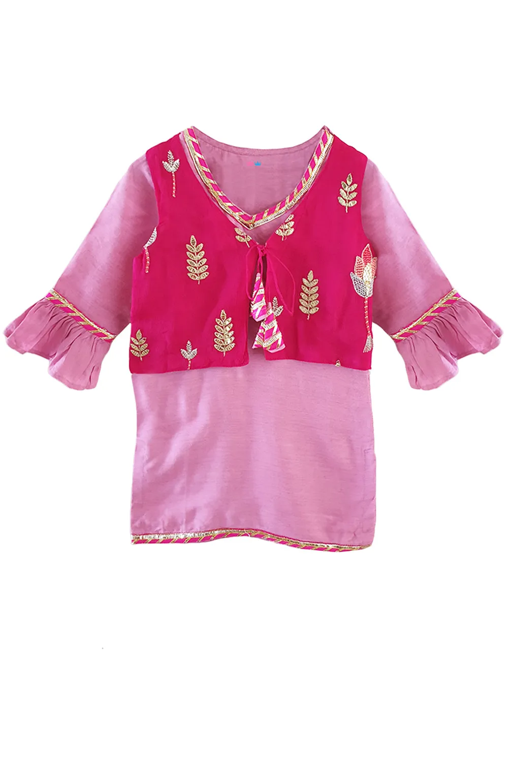 Pink kurta with sharara and embroidered jacket