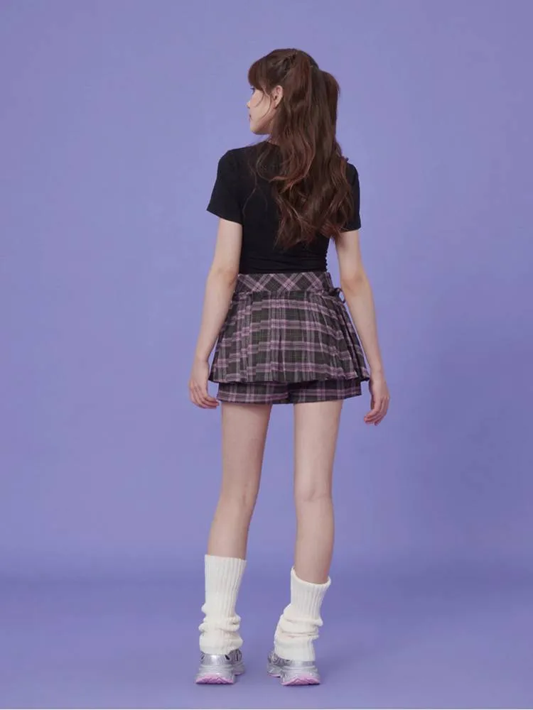 Plaid Ribbon Pleated Culottes【s0000008887】