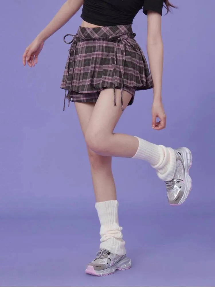 Plaid Ribbon Pleated Culottes【s0000008887】