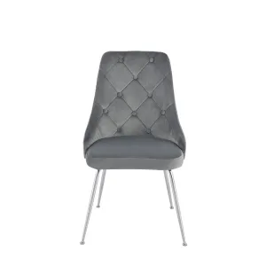 Plumeria Grey Velvet Chair with Chrome Legs - Set of 2