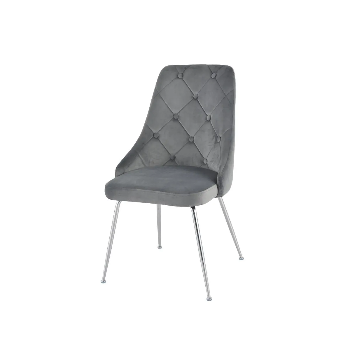 Plumeria Grey Velvet Chair with Chrome Legs - Set of 2