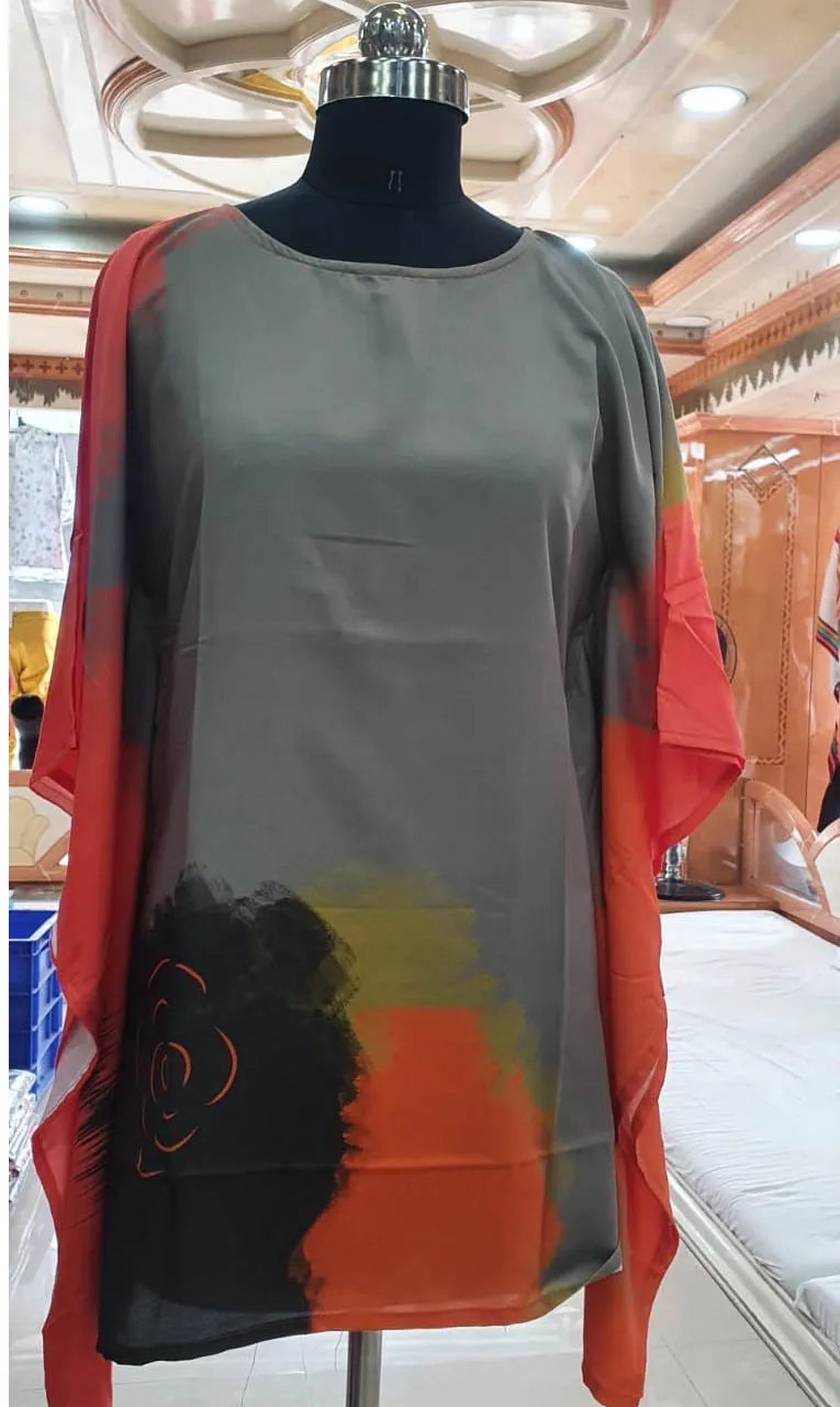 Printed Rayon Grey Kaftan Tunic tops for Ladies