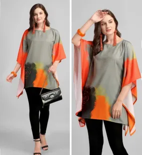 Printed Rayon Grey Kaftan Tunic tops for Ladies