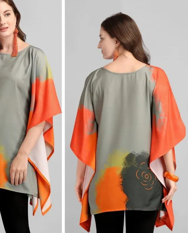 Printed Rayon Grey Kaftan Tunic tops for Ladies