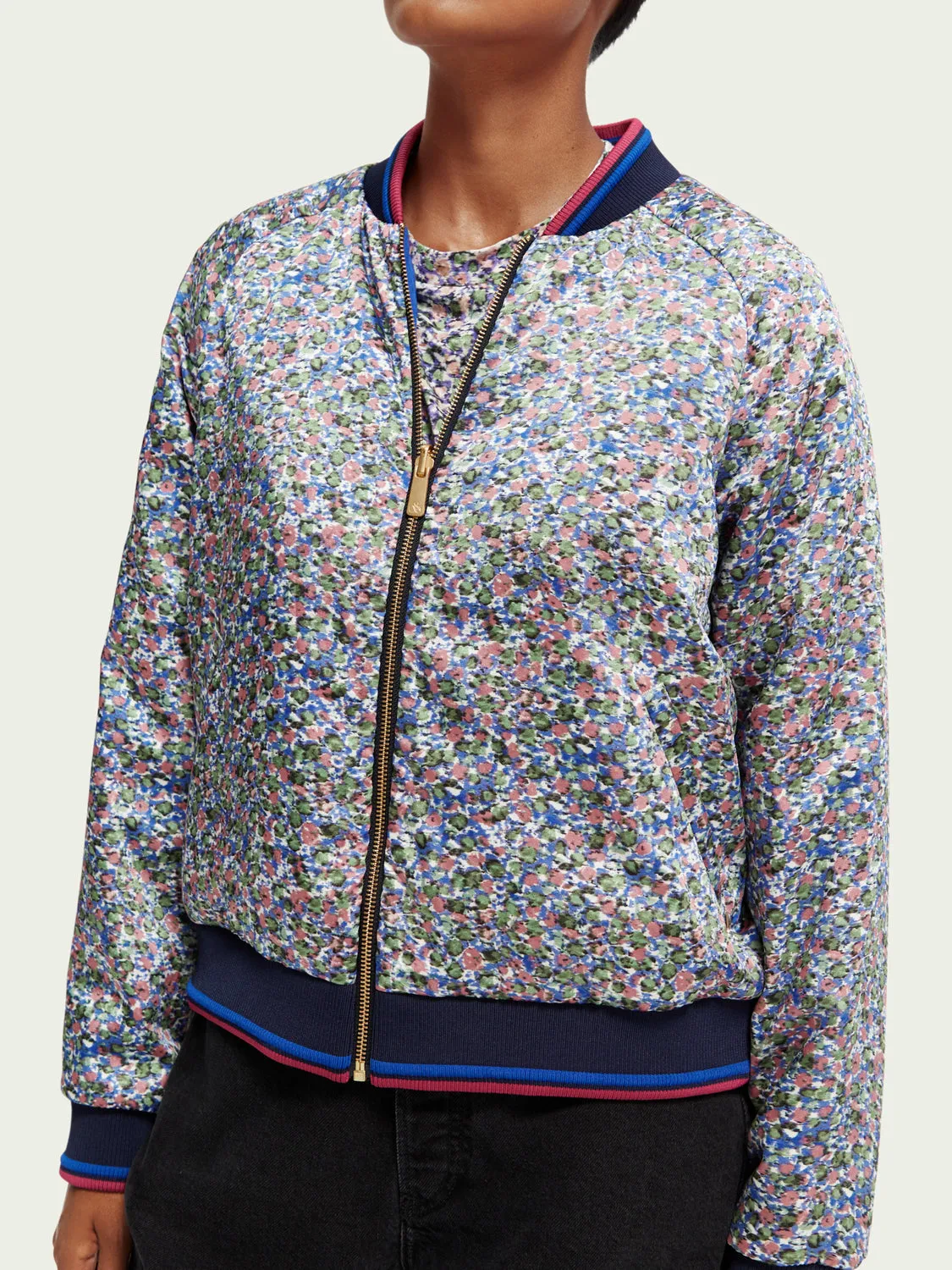 Printed reversible padded bomber jacket