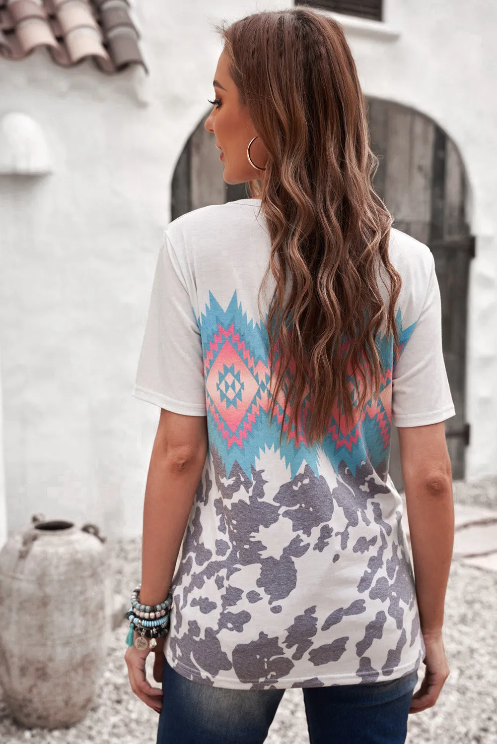 Printed Round Neck Tunic Tee