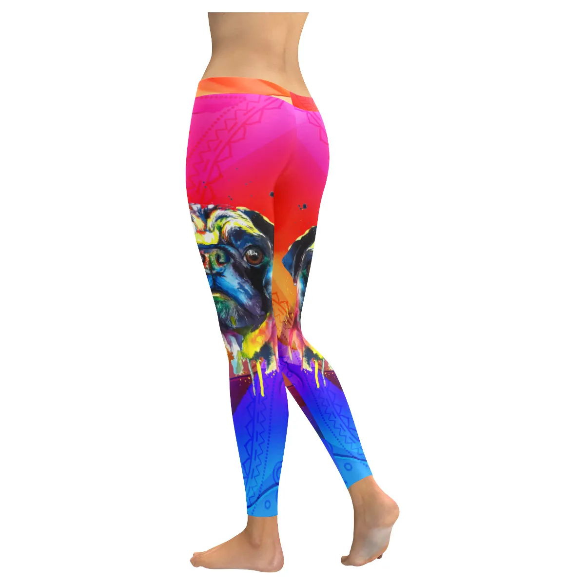 Pug Watercolor Low Rise Leggings (Invisible Stitch)