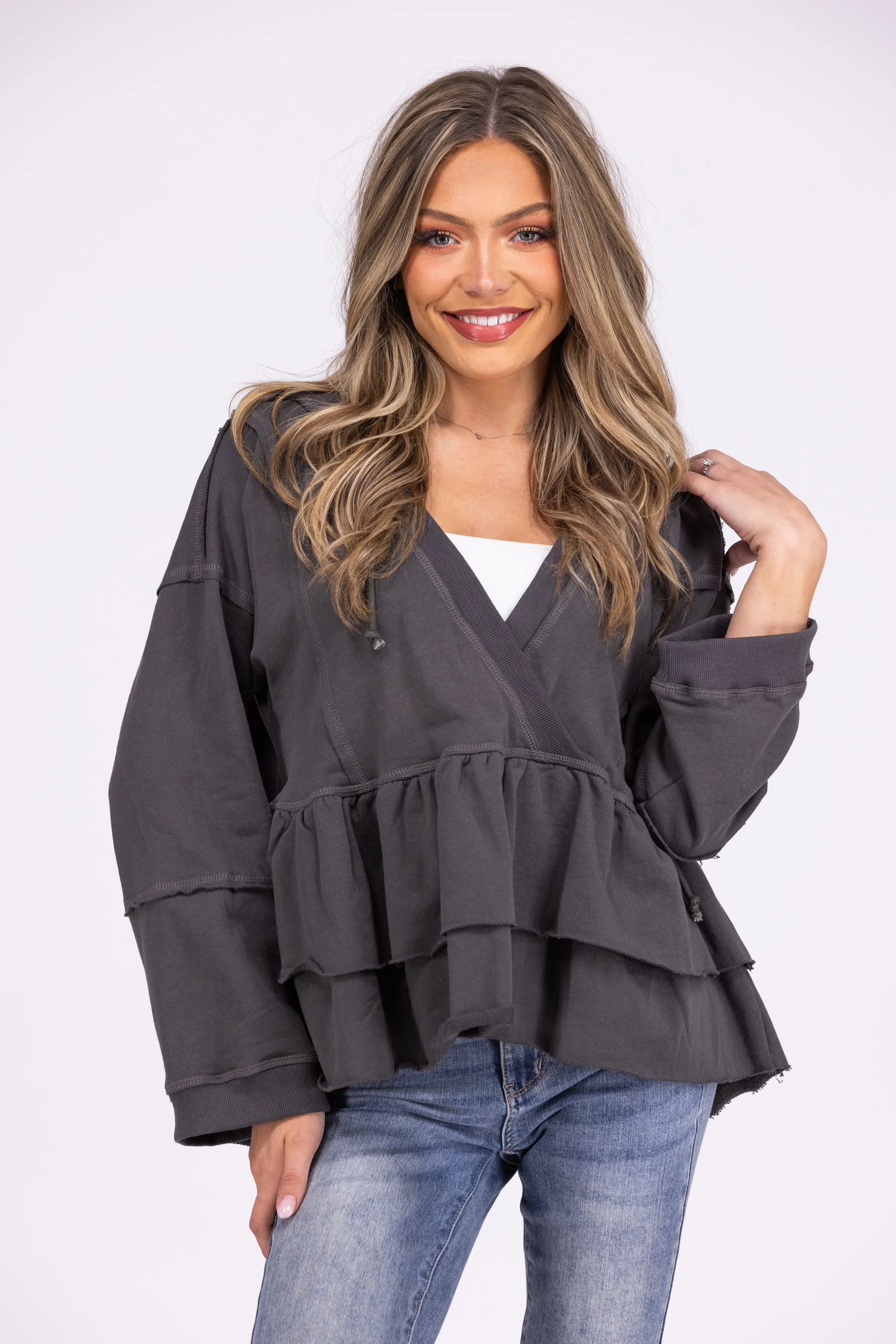 Ready to Ruffle Long Sleeve Hoodie Top