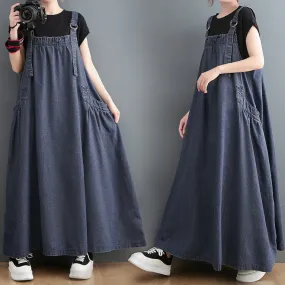 Retro Denim Big Pockets Overalls Dresses