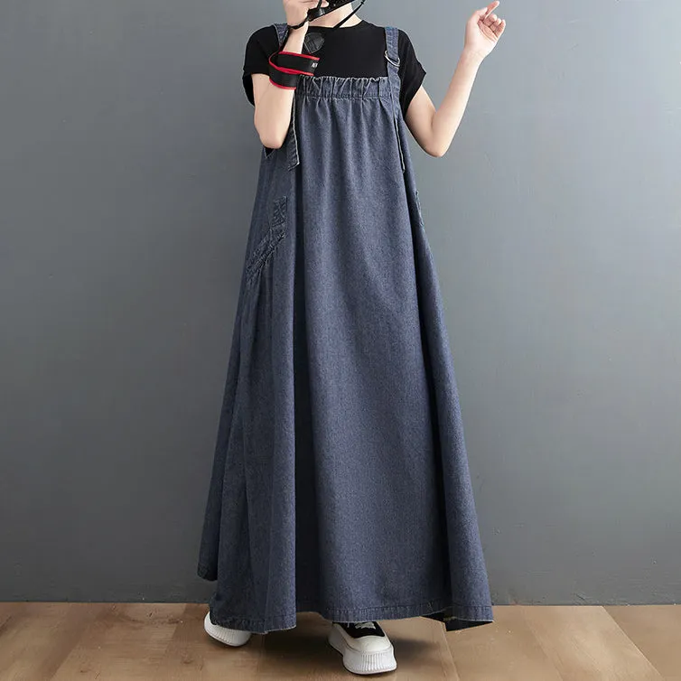 Retro Denim Big Pockets Overalls Dresses