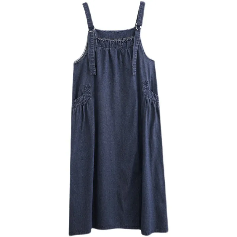 Retro Denim Big Pockets Overalls Dresses