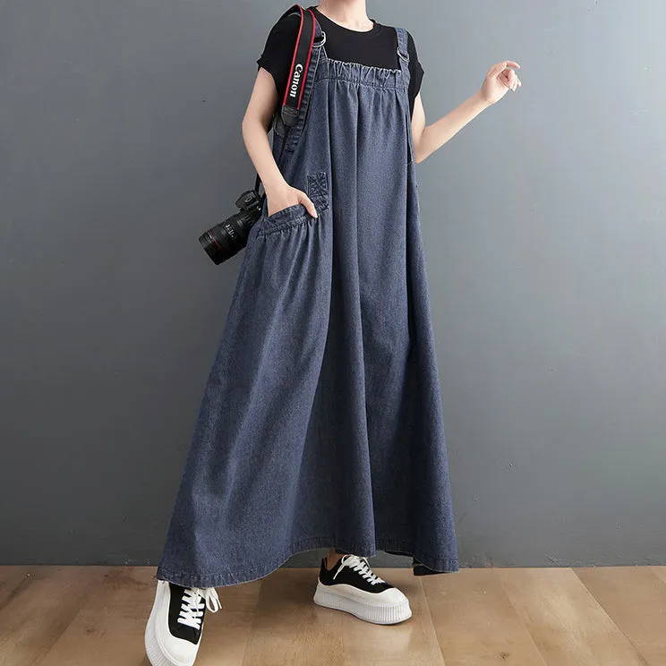 Retro Denim Big Pockets Overalls Dresses