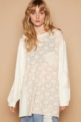 Round Neck Long Sleeve Crochet Patches Top