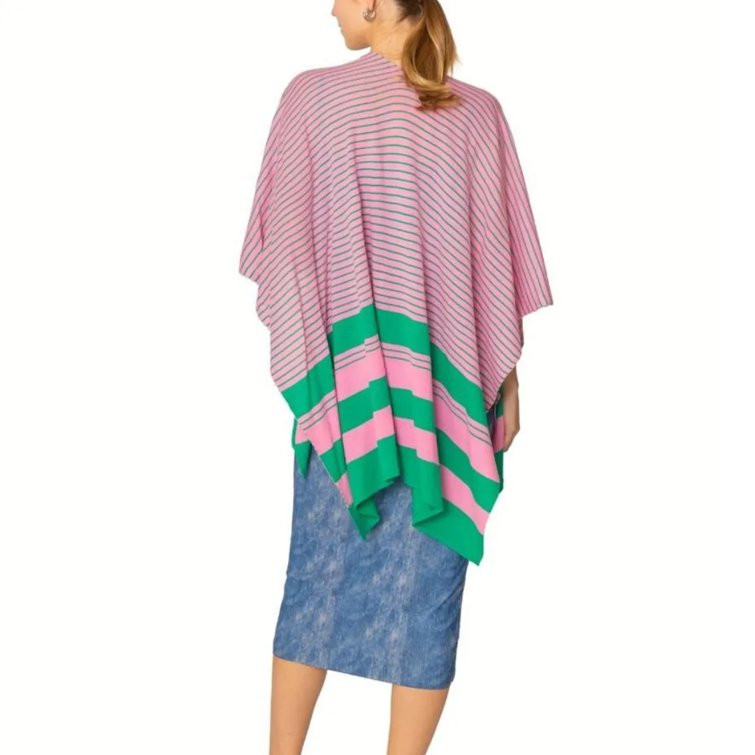 Ruana Kimono Pink and Green Stripe