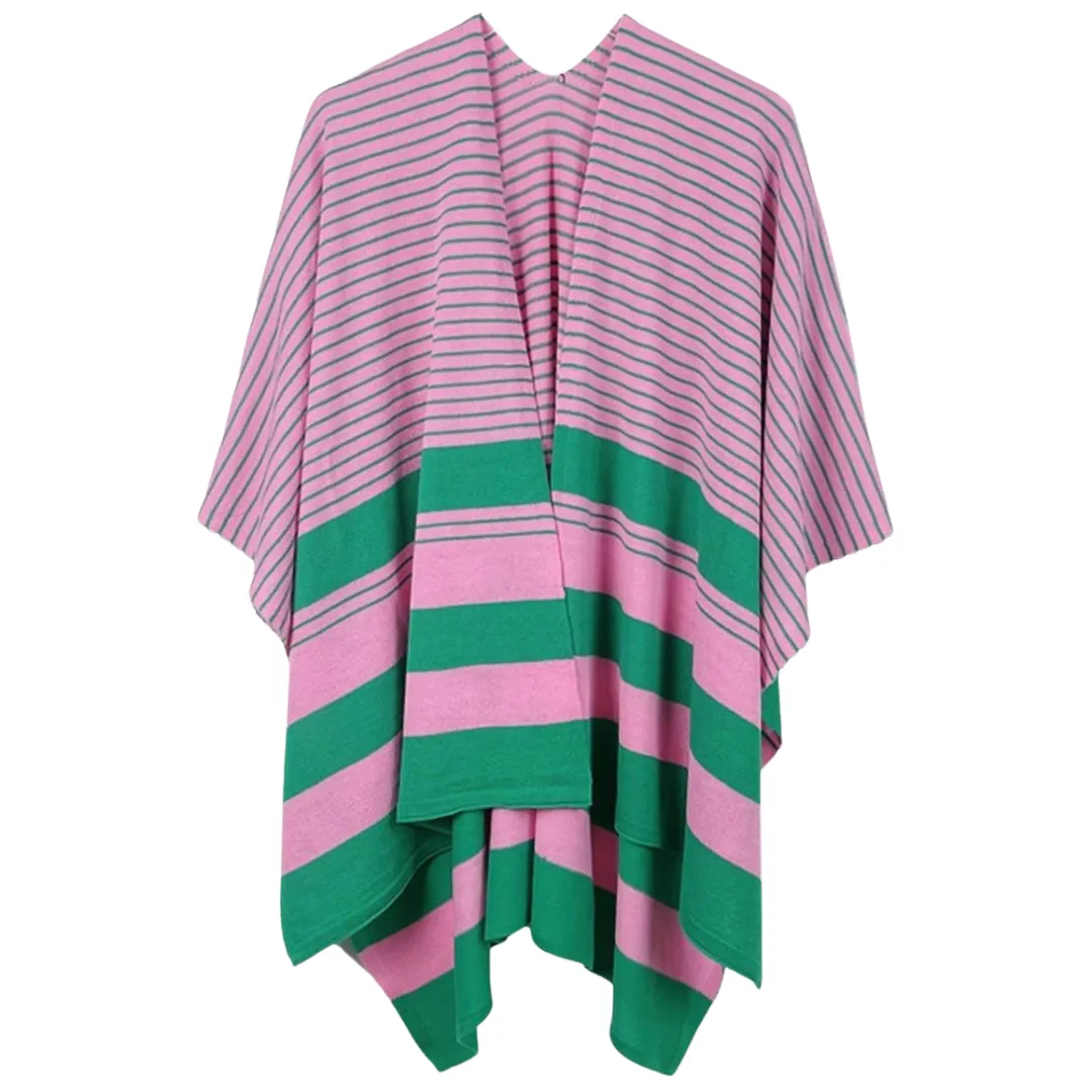 Ruana Kimono Pink and Green Stripe