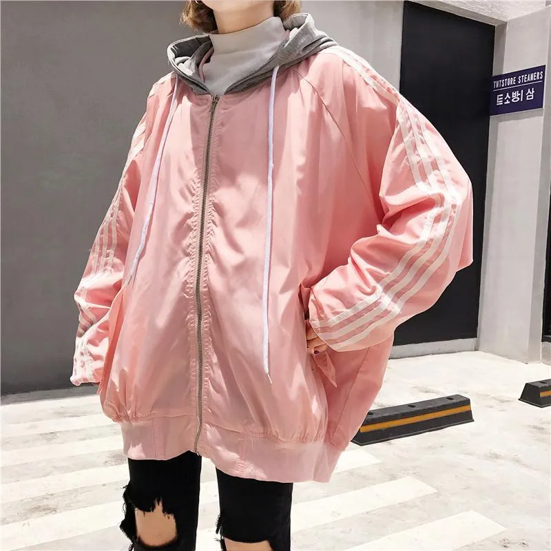 Sale Rain Protective Sportish Lines Hood Pink Black Jacket